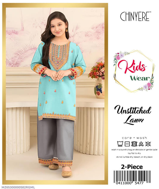 2 Pcs Girl's Lawn Embroidered Unstitched Suit