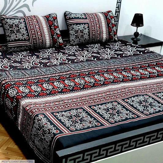 3 Pcs Crystal Cotton Printed Double Bedsheet