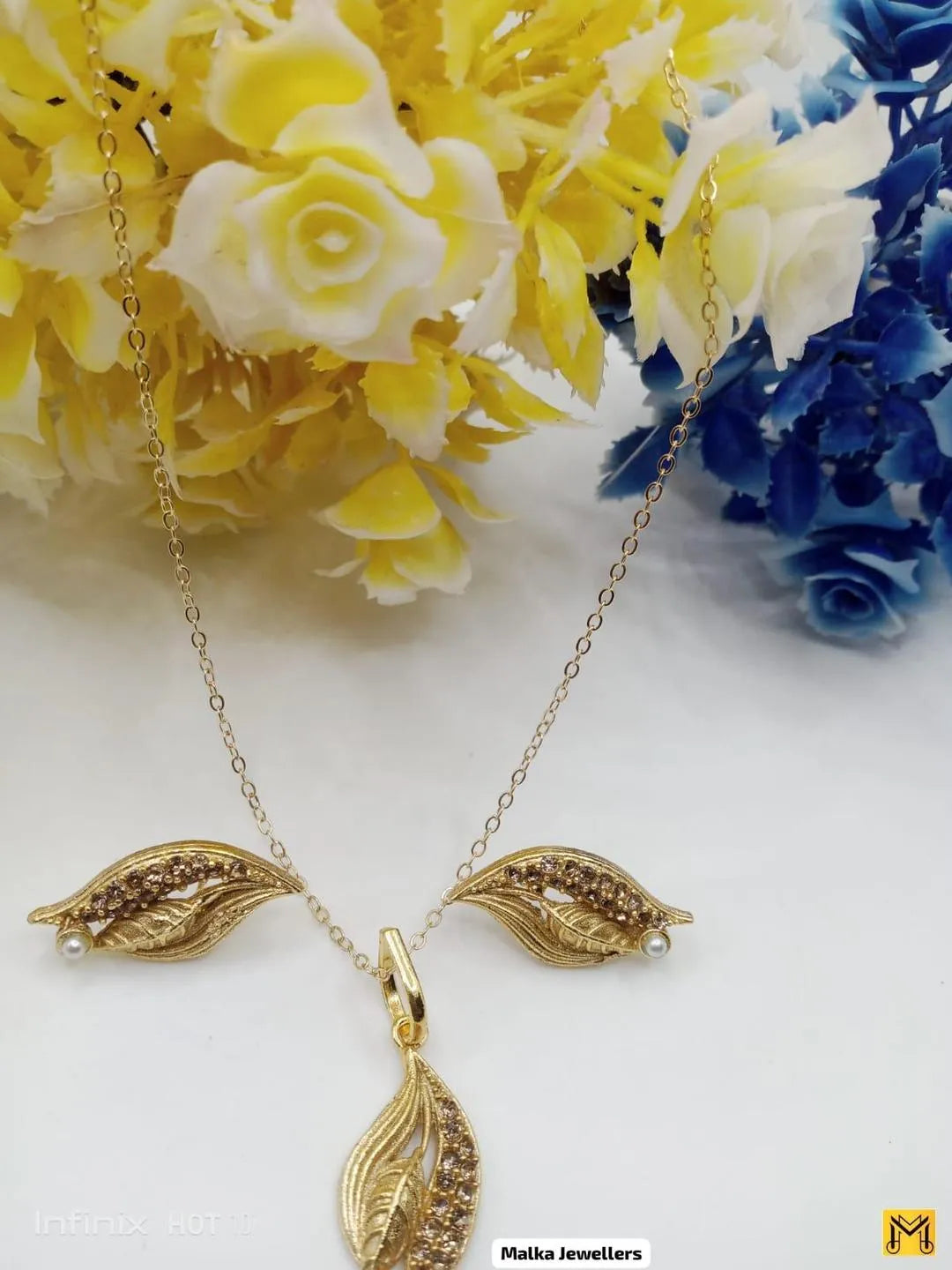 Leaf Design Silver Plated Artificial Stones Artificial Set