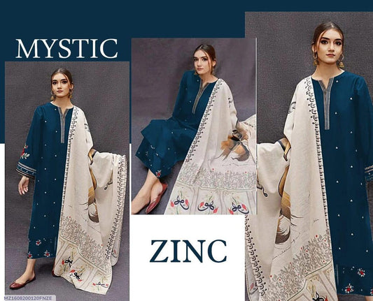 3 Pcs Women's Unstitched Embroidered Suit