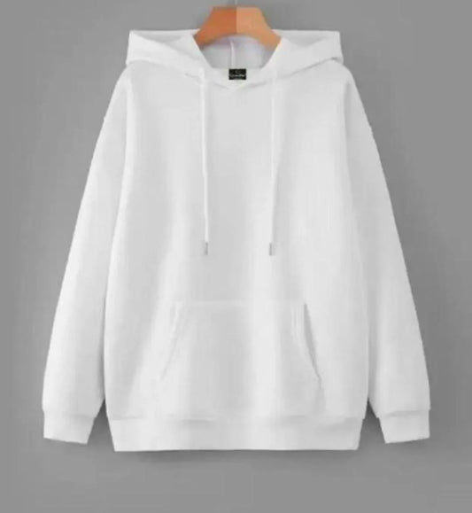 [ White Simple ]Polyester Fleece plain Hoodie