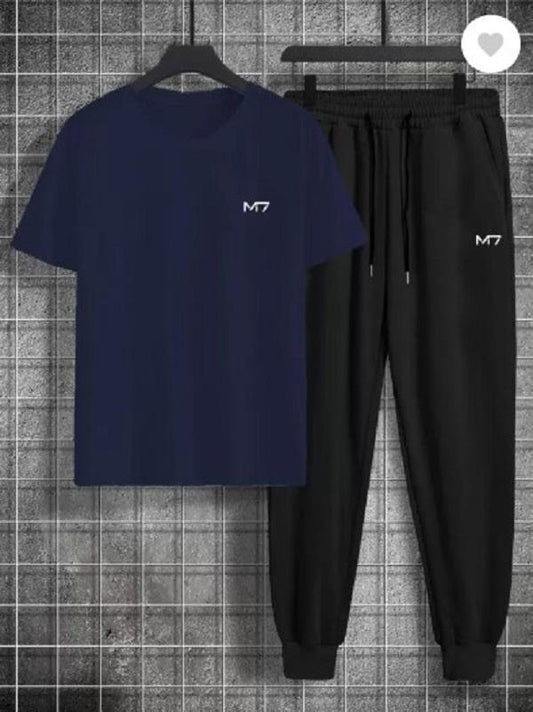 2 Pcs Men's Stitched Polyester Fleece Printed Track Suit