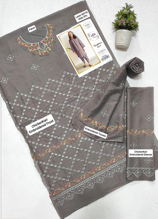 2 Pcs Girl's Lawn Embroidered Unstitched Suit