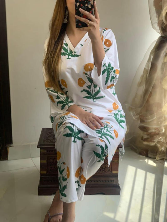 2 Pcs Women's Stitched Linen Embroidered Shirt And Trouser