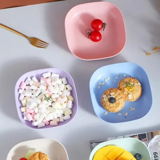 Square Plastic Dinner Plate Set Set of 10 Pcs Colorful Snacks Breakfast Plate with Stand Kitchen Tools 10Pcs MultiColor