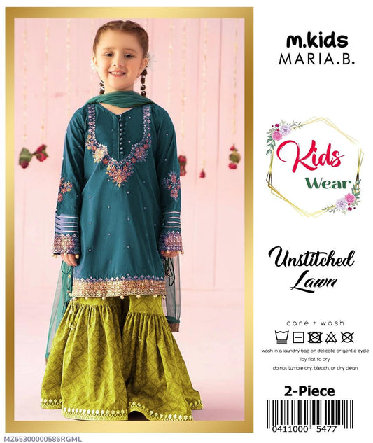 2 Pcs Girl's Lawn Embroidered Unstitched Suit
