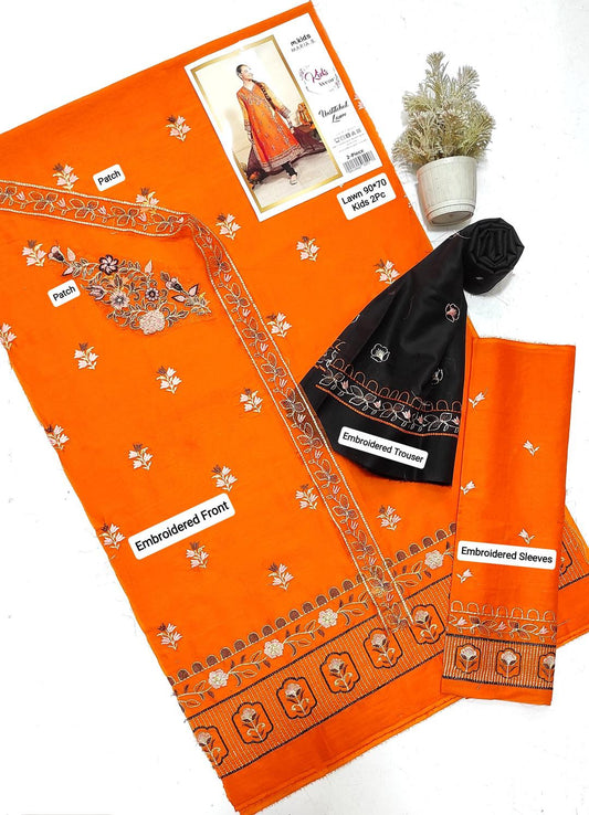 2 Pcs Girl's Lawn Embroidered Unstitched Suit
