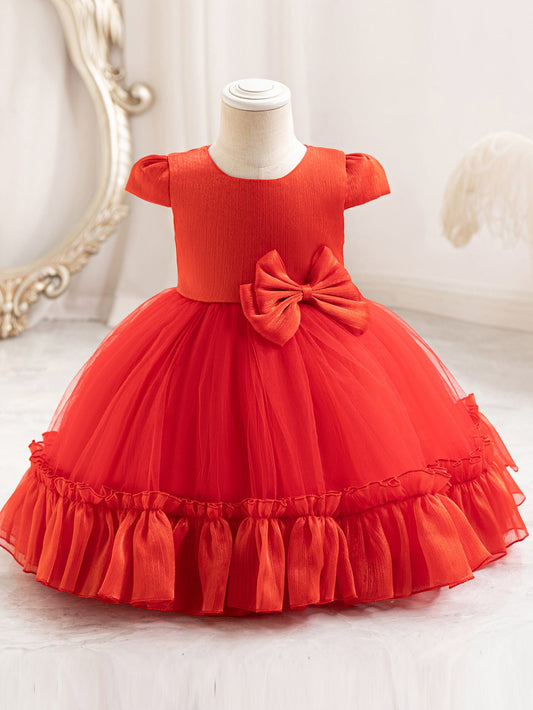 Children's Dress, Performance Costume, Wedding Dress, Princess-Style Dress, Mesh Skirt, Bow, First Birthday Party, Tutu Skirt, Cross-Border

*Product Description*: Children's