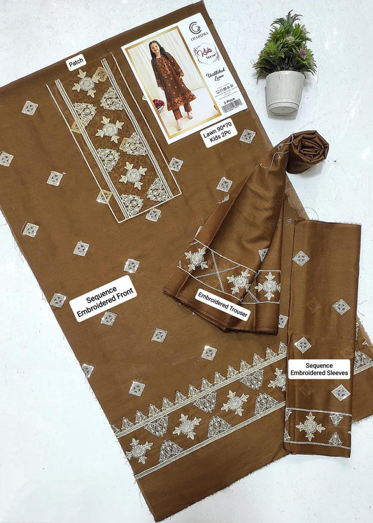 2 Pcs Girl's Lawn Embroidered Unstitched Suit