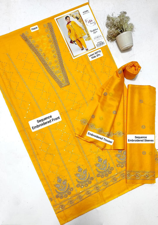 2 Pcs Girl's Lawn Embroidered Unstitched Suit