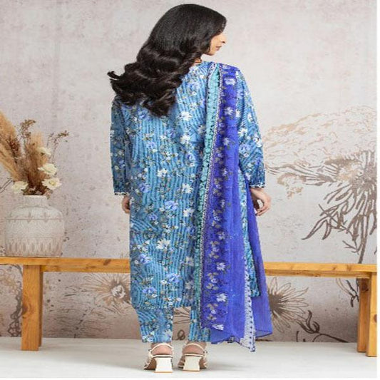 Elegant 3 Pcs Printed Khaddar Suit in Blue