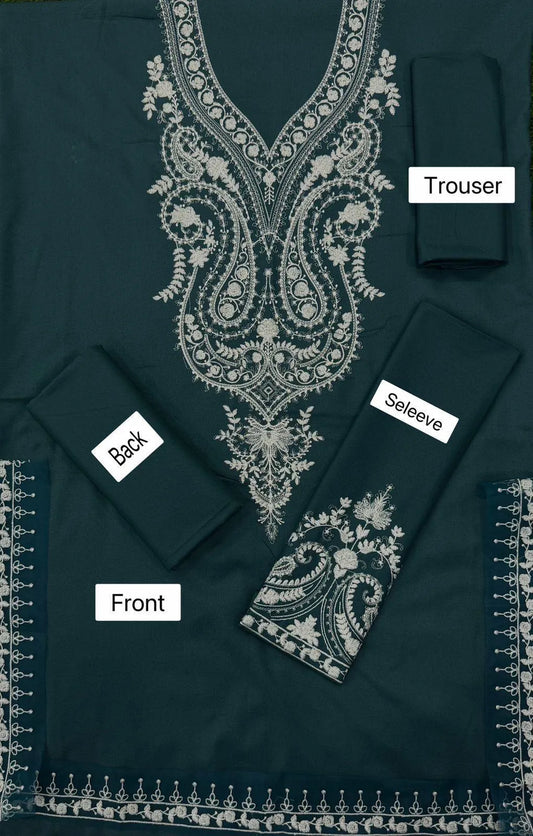 Stylish Embroidered Blue Suit - 2 Pcs Set