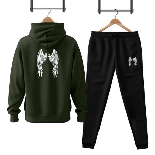 2 Pcs Men's Fleece Printed Hoodie Track Suit
