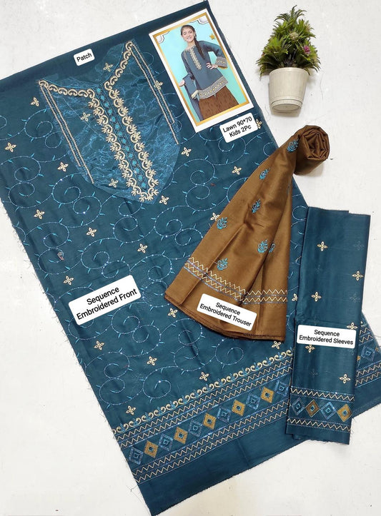 2 Pcs Girl's Lawn Embroidered Unstitched Suit