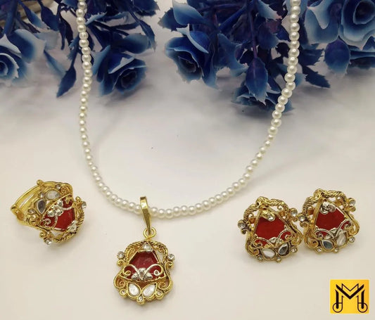 2 Layered Gold Plated Gemstone Artificial Set