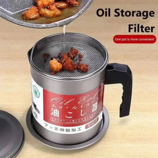 Easy Kitchen Oil Filter Pot Oil Strainer Pot Stainless Steel Grease Strainer Oil Storage Pot Oil Container Stainless Steel Oiler Tank Container Grease Keeper with Filter Dust Lid Non slip Handle for Frying Oil and Cooking