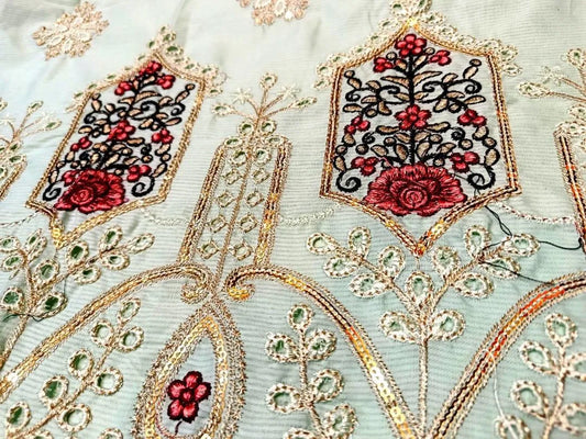 3 Pcs Women's Stitched Cotton Sequins Embroidered Suit