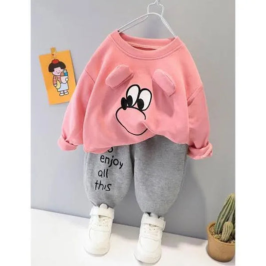 2 Pcs Girl's Fleece Printed Tracksuit