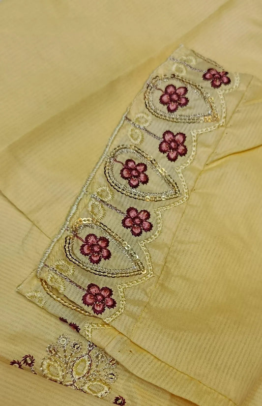 3 Pcs Women's Stitched Cotton Sequins Embroidered Suit