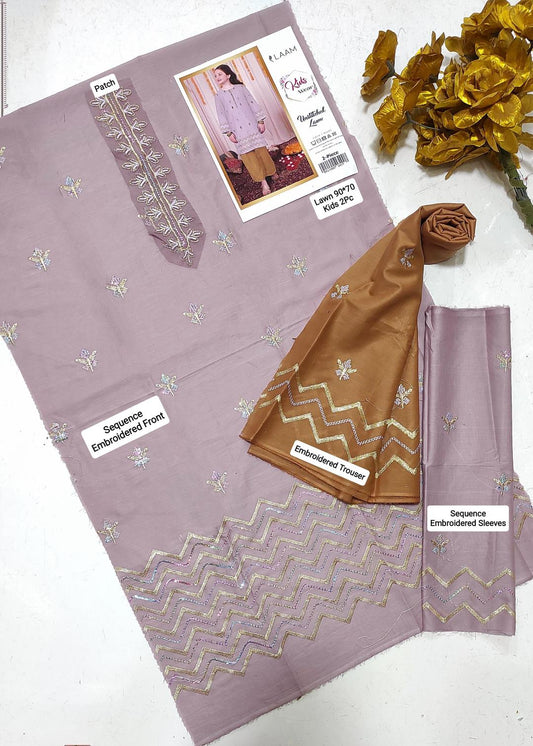 2 Pcs Girl's Lawn Embroidered Unstitched Suit