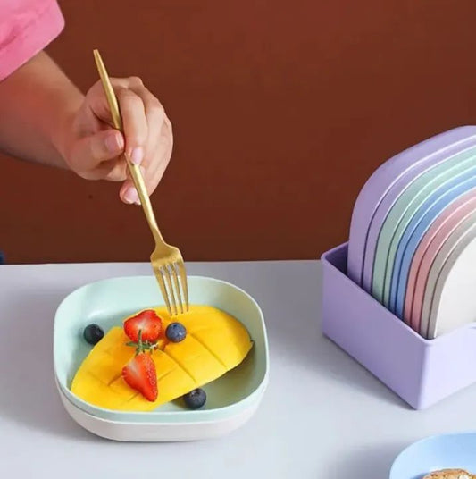 Square Plastic Dinner Plate Set Set of 10 Pcs Colorful Snacks Breakfast Plate with Stand Kitchen Tools 10Pcs MultiColor