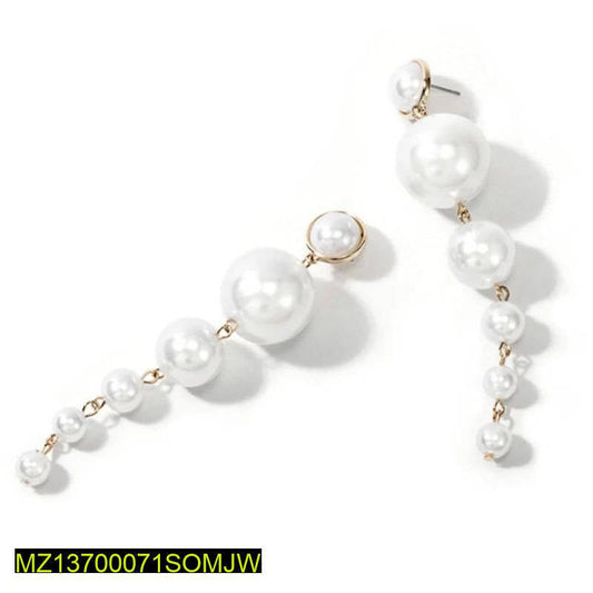 Pair Of Stylish Long Pearl Drop Tassel Earrings