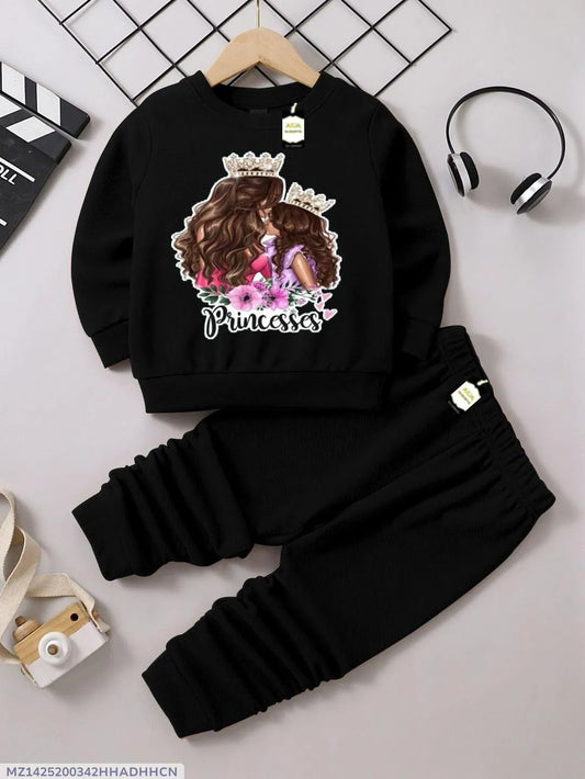 2 Pcs Girl's Fleece Printed Tracksuit
