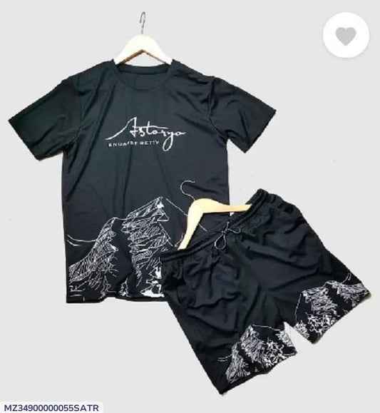 2 Pcs Men's Polyester Printed T-Shirt & Shorts Tracksuit