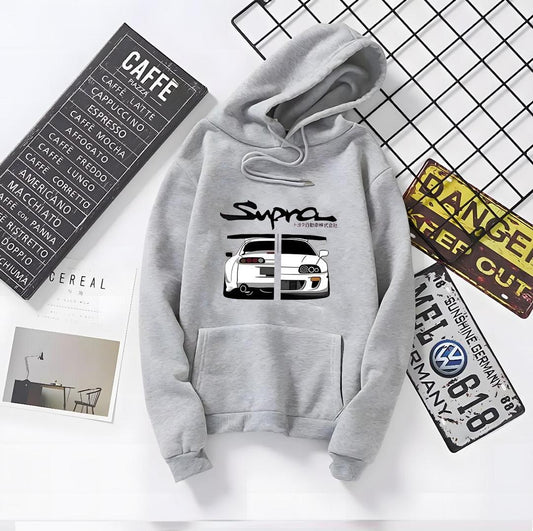 Men's Printed Fleece Hoodie - 1 Pc, Grey