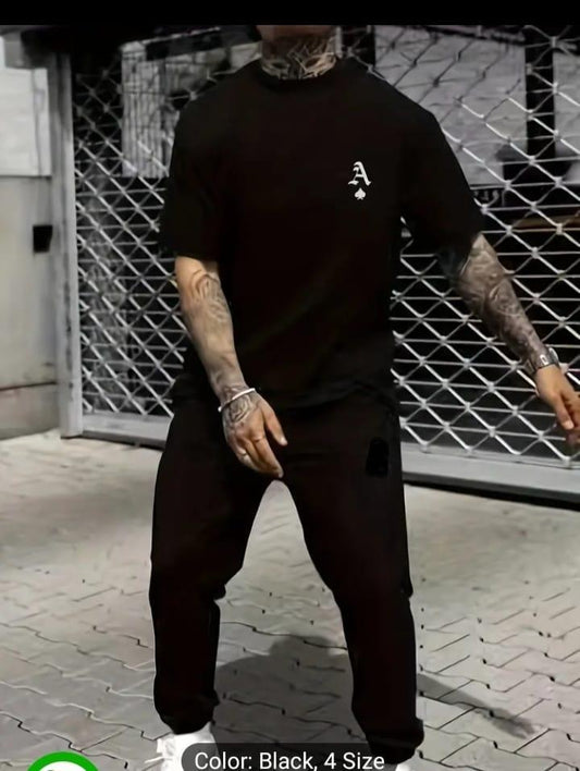 Men's Black Polyester Track Suit - 2 Pcs