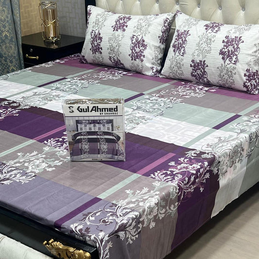 3 Pcs Cotton Salonica Printed Double Bedsheet