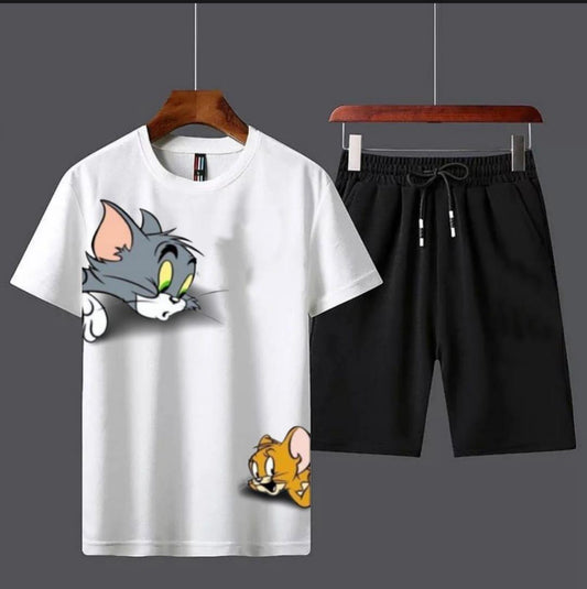 2 Pcs Men's Cotton Printed T-Shirt & Shorts Tracksuit