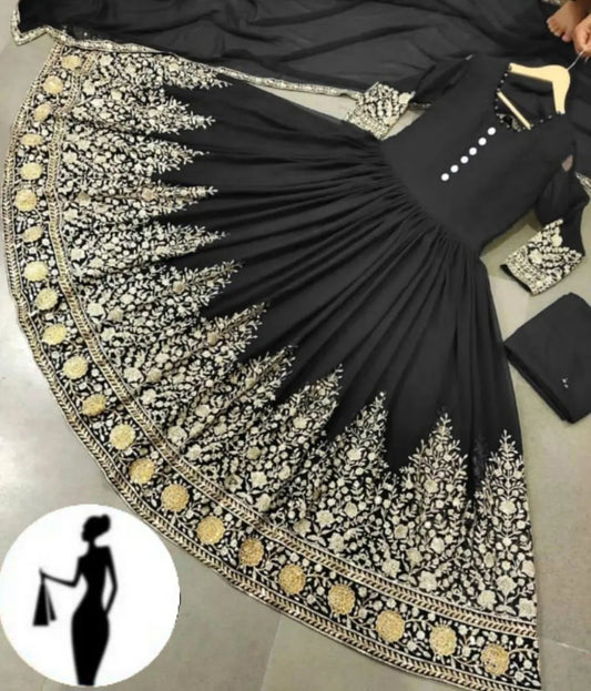 3 Pcs Women's Stitched Chiffon Embroidered Maxi Suit