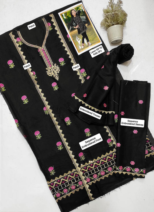 2 Pcs Girl's Lawn Embroidered Unstitched Suit