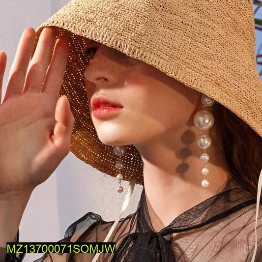 Pair Of Stylish Long Pearl Drop Tassel Earrings