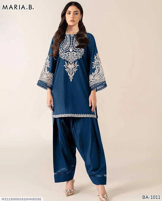 Stylish Embroidered Blue Suit - 2 Pcs Set