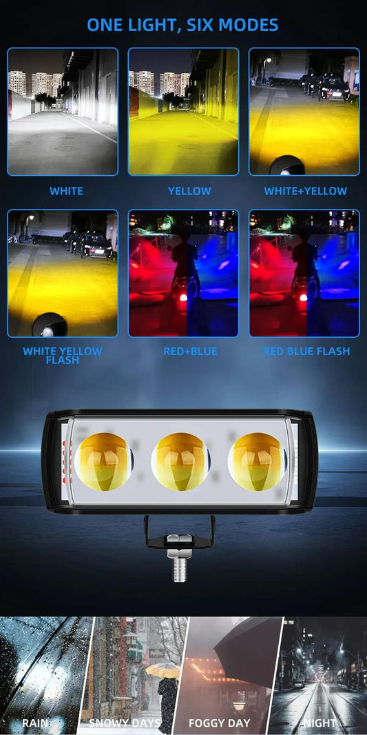3 lens Mini LED Driving Fog Light | 4-Color Auxiliary Spotlight for ATV, SUV, UTV (12-80V)