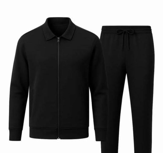 Men's Fleece Zipper Track Suit - 2 Pc in Black - Comfort Meets Style