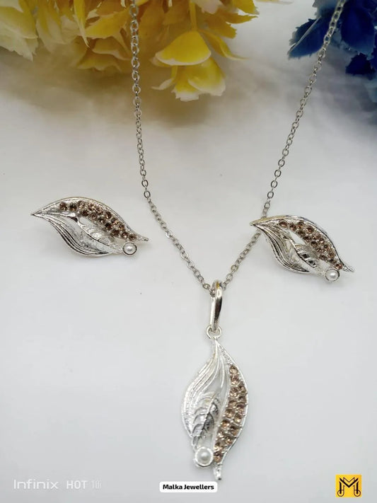 Leaf Design Silver Plated Artificial Stones Artificial Set