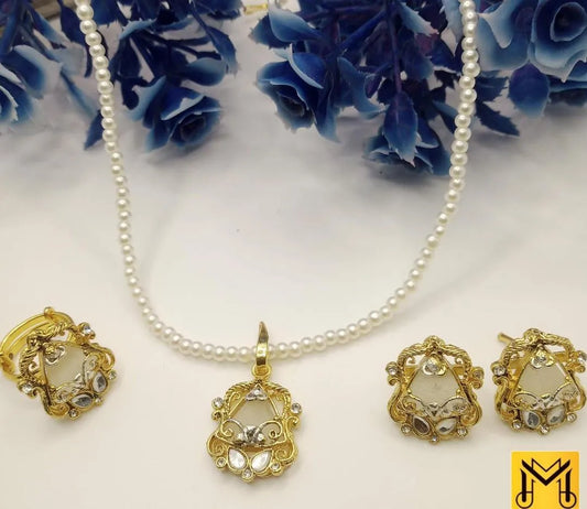 2 Layered Gold Plated Gemstone Artificial Set