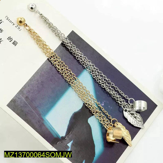 2 Pcs Gold And Silver Plated Leaf Design Ear Clip Earring