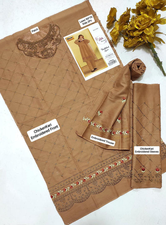 2 Pcs Girl's Lawn Embroidered Unstitched Suit