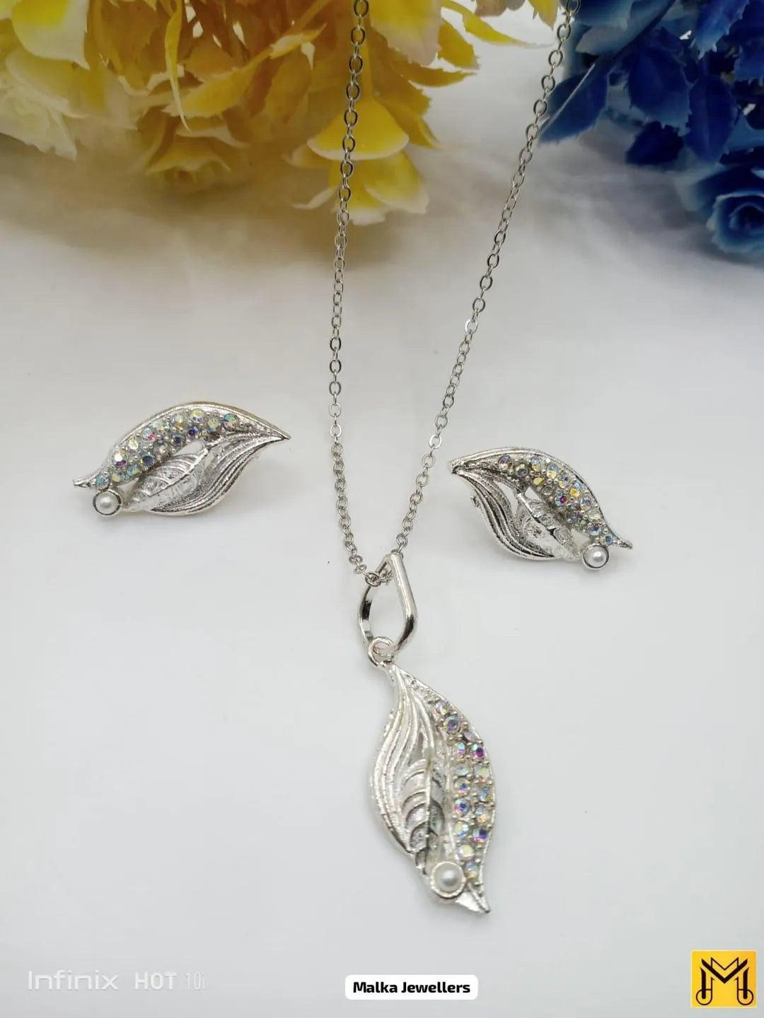 Leaf Design Silver Plated Artificial Stones Artificial Set