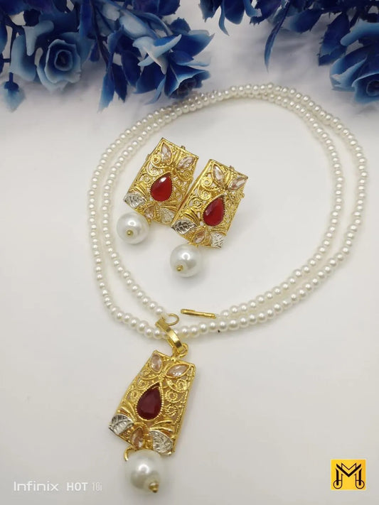 2 Layered Gold Plated Gemstone Artificial Set