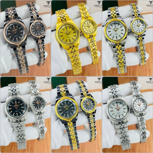 Elegant Unisex Couple Watches - 2 Pcs Quartz Movement, Water Resistant Design