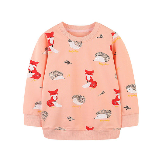 Factory direct 25 autumn new children's sweater wholesale European and American style fashion girls round neck printed long sleeve top
