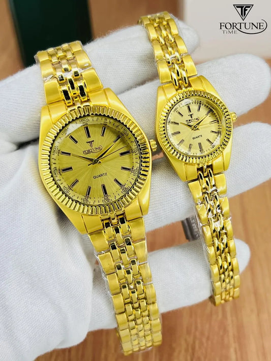 Elegant Unisex Couple Watches - 2 Pcs Quartz Movement, Water Resistant Design