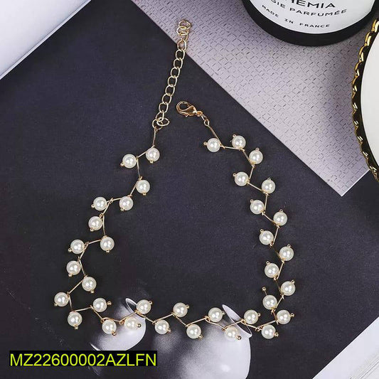 1 Pc Alloy Gold Plated Pearl Stone Choker